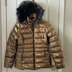 The North Face Gold and Black Puffer Jacket